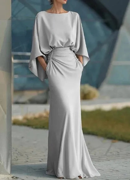 Satin Backless Ruched Evening Gown