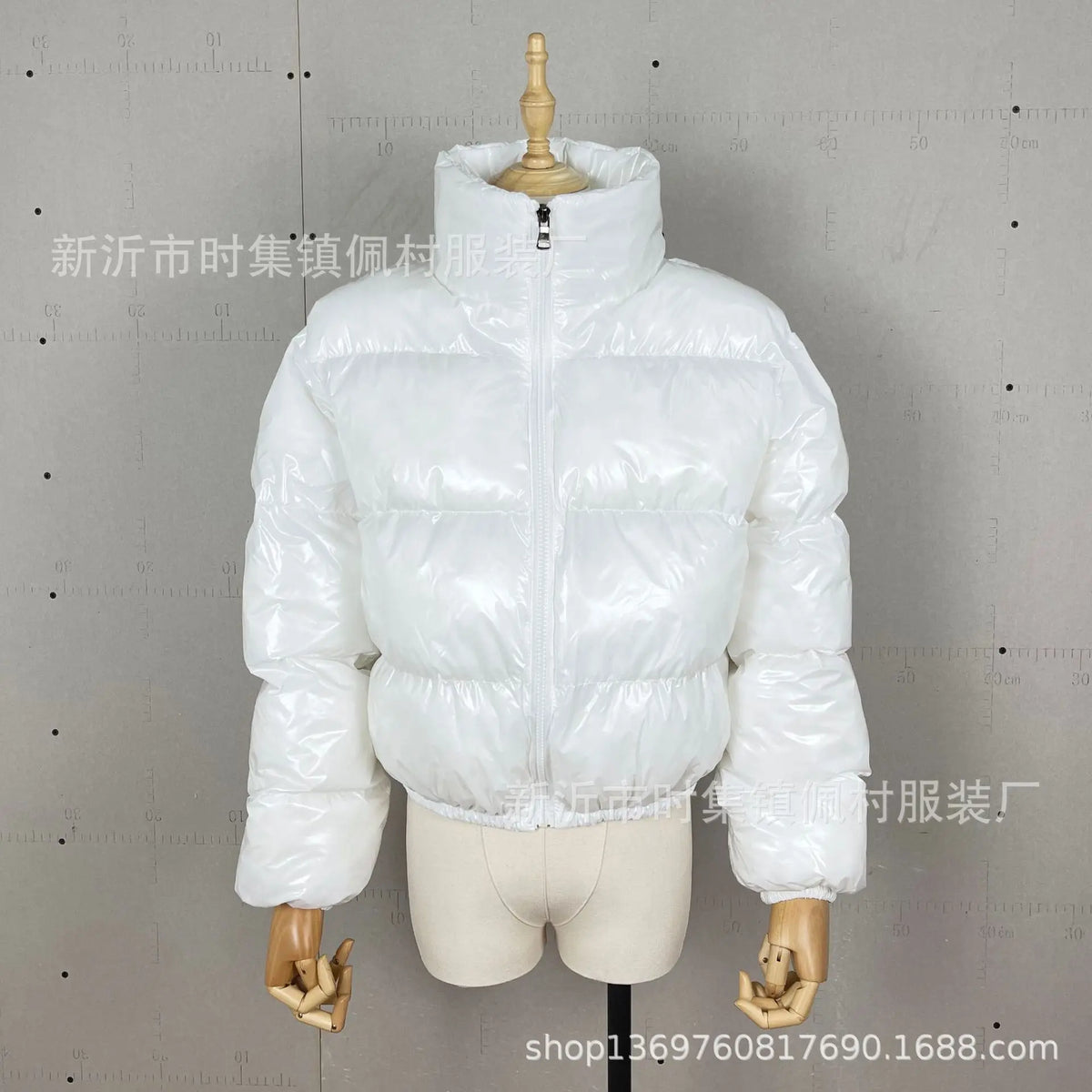 Shiny High Neck Cropped Winter Puffer Jacket for Women