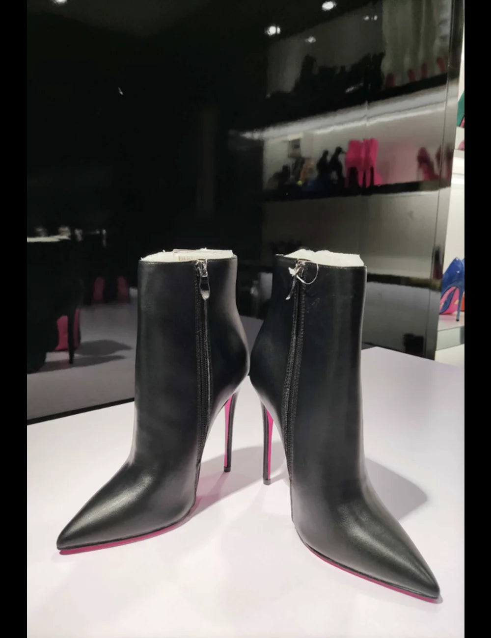 High Heel Pointed Toe Shiny Leather Ankle Boots For Women