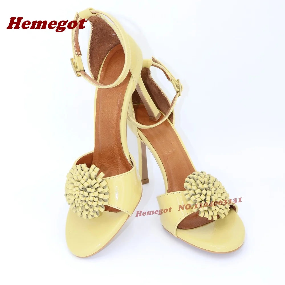 Yellow Buckled Open Toe Stiletto Sandals for Women