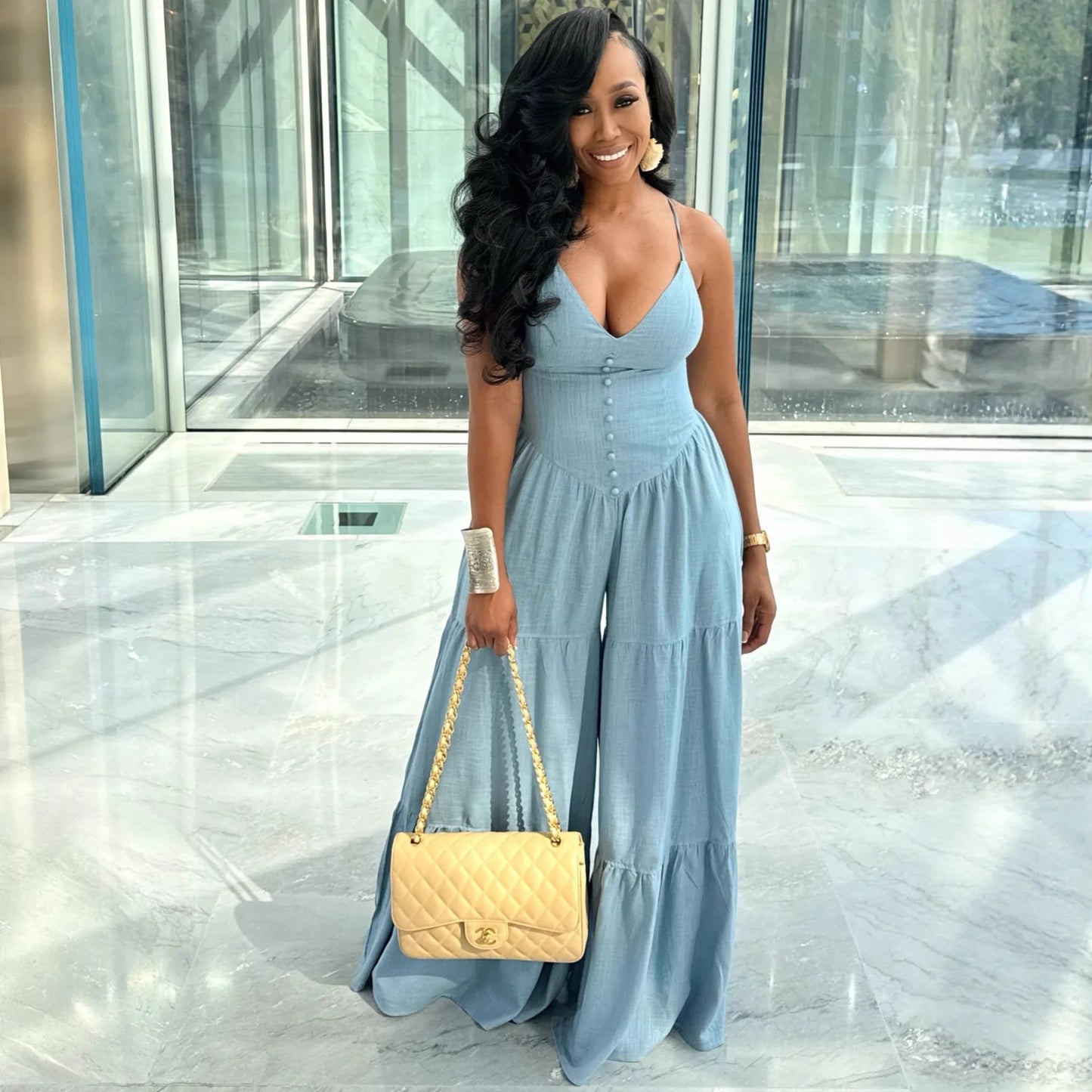 Spaghetti Strap Wide-Leg Jumpsuit with Button Details for Women