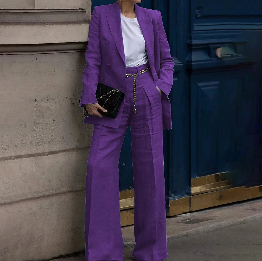 Double Breasted Classic Two Piece Suit Set for Women