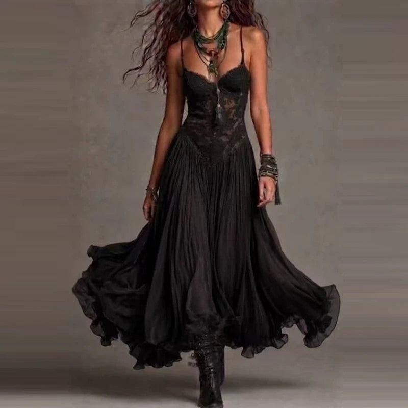 Backless V Neck Spaghetti Strap Maxi Dress for Women