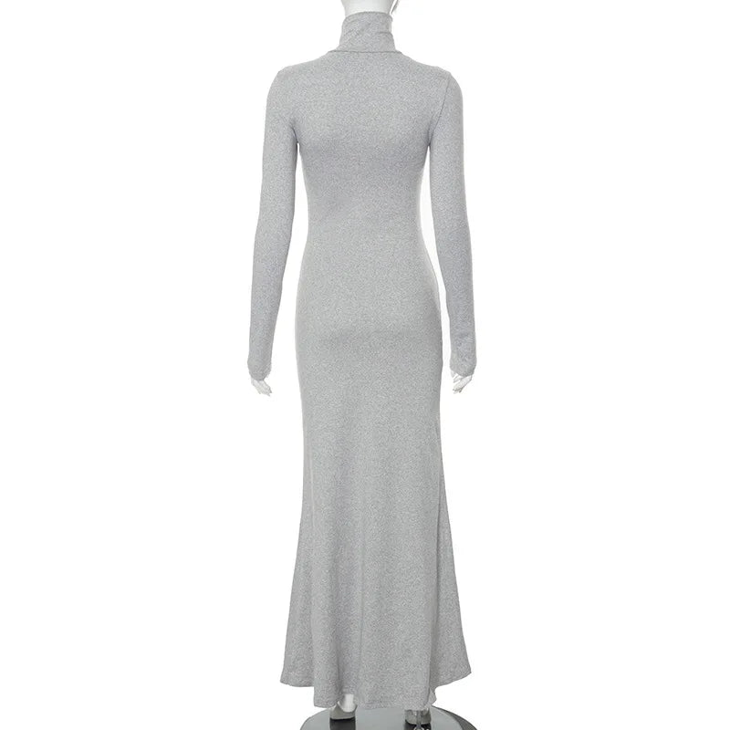 Cryptographic Fall Winter Turtleneck Elegant Long Sleeve Maxi Dress Outfits for Women Casual Fashion Bodycon Dresses Vestido
