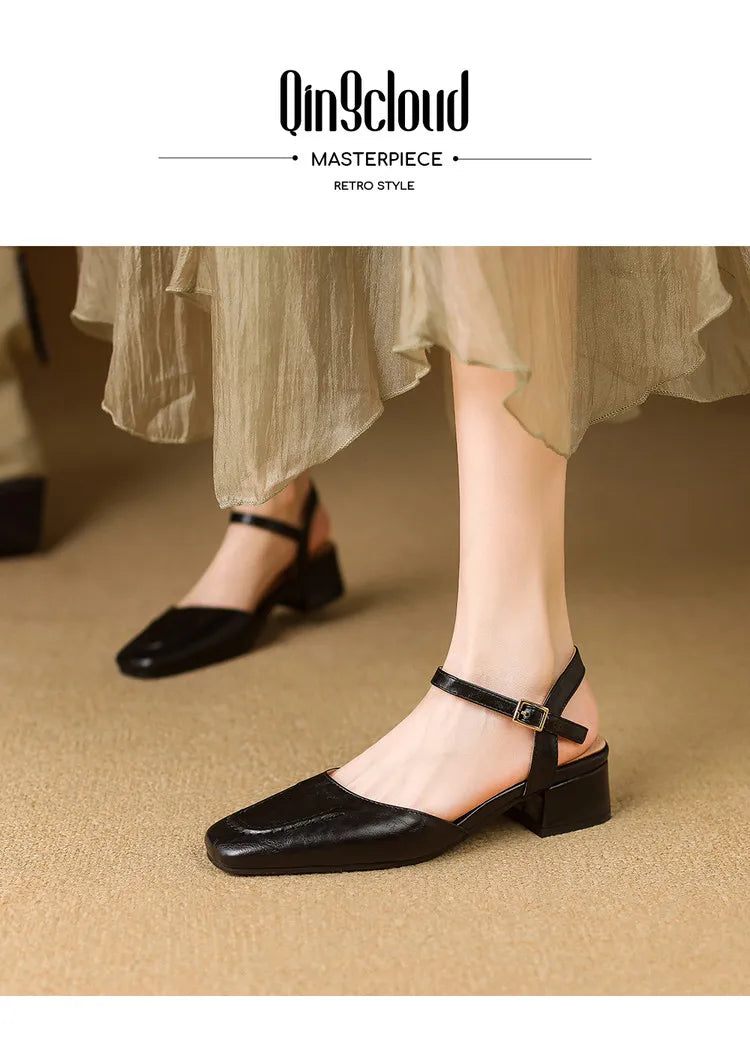 Elegant Square Toe T Strap Sandals
