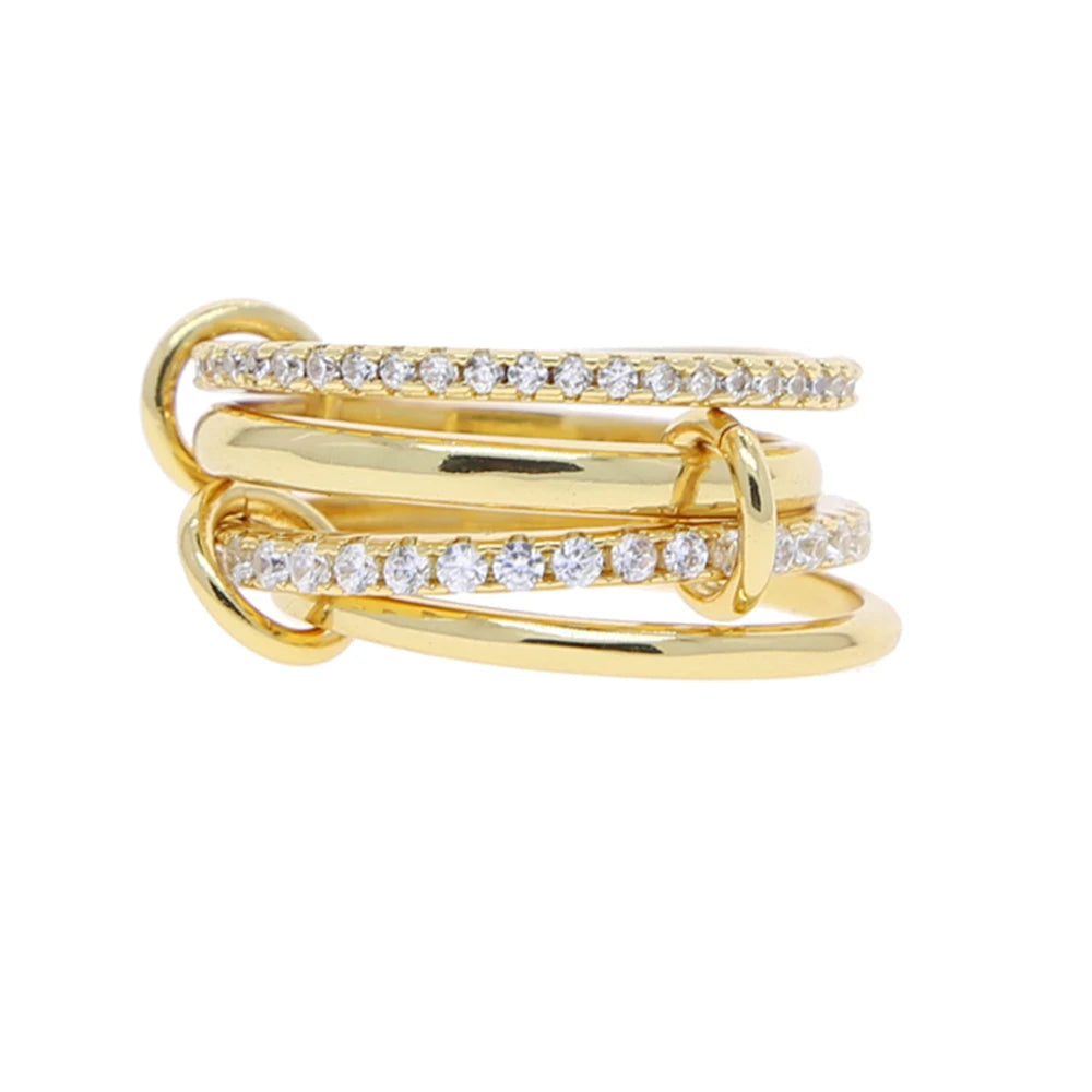 Gold Tone Pink Zircon Stacking Band Rings for Women