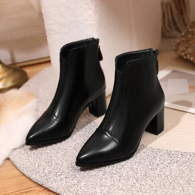 Stylish Faux Fur Trim Platform Low Heel Boots For Women