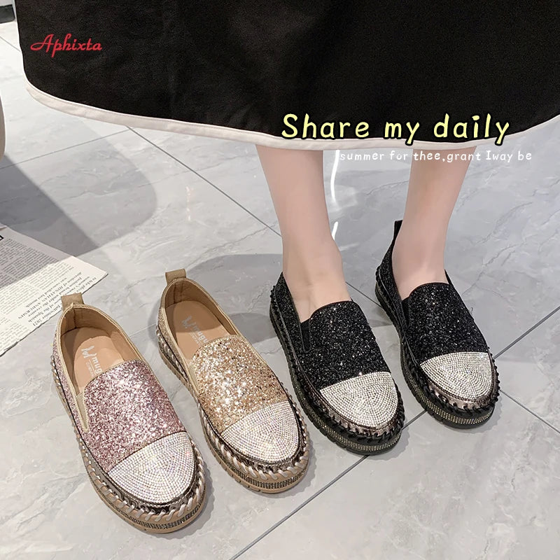 Soft Faux Leather Sequined Platform Loafers For Women