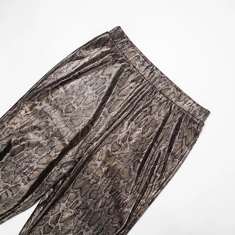 Metallic Leopard Crop Jacket And Pants Set for Women