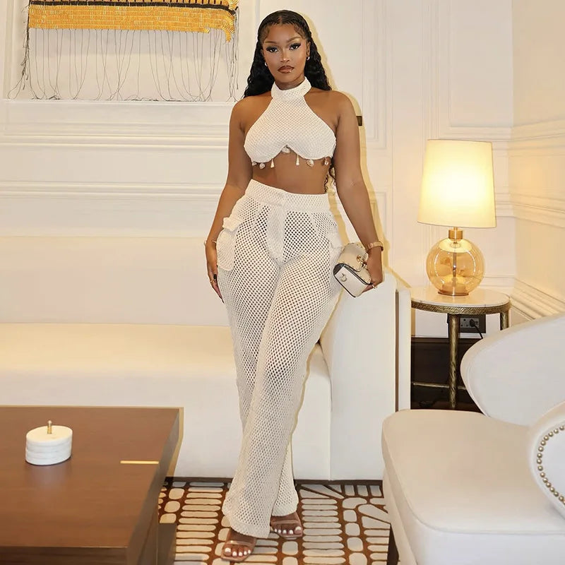 Sleeveless Two Piece Summer Top and Pants Set for Women