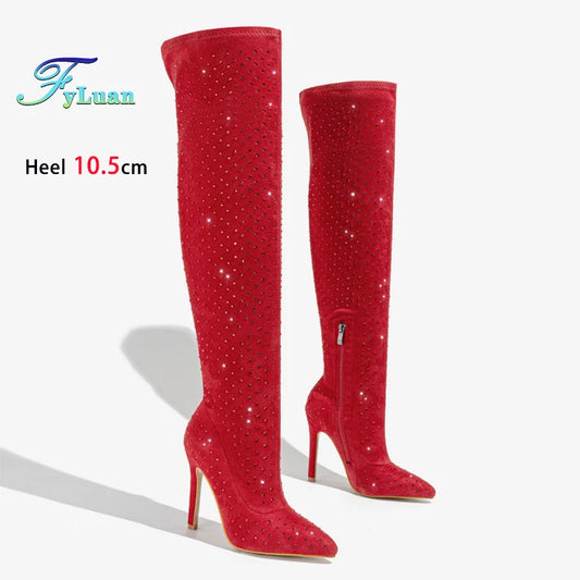 Rhinestone Suede Heel Boots