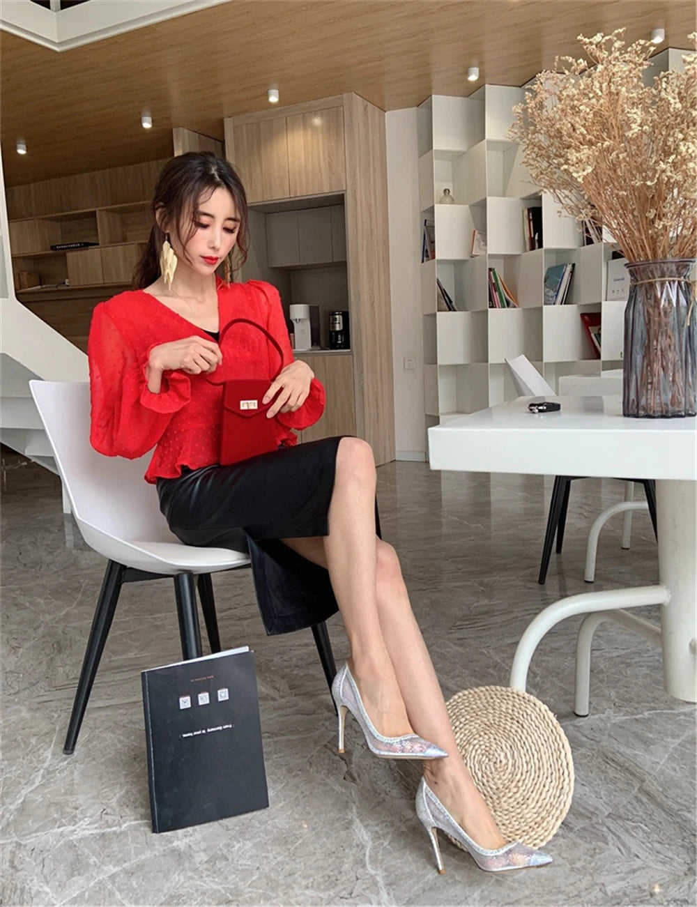 Rhinestone Mesh Pointed Toe Thin High Heels for Women