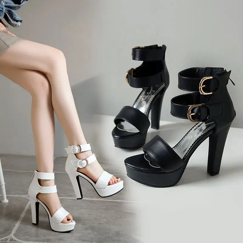 Chunky Platform Sandals with Zipper Buckles for Women