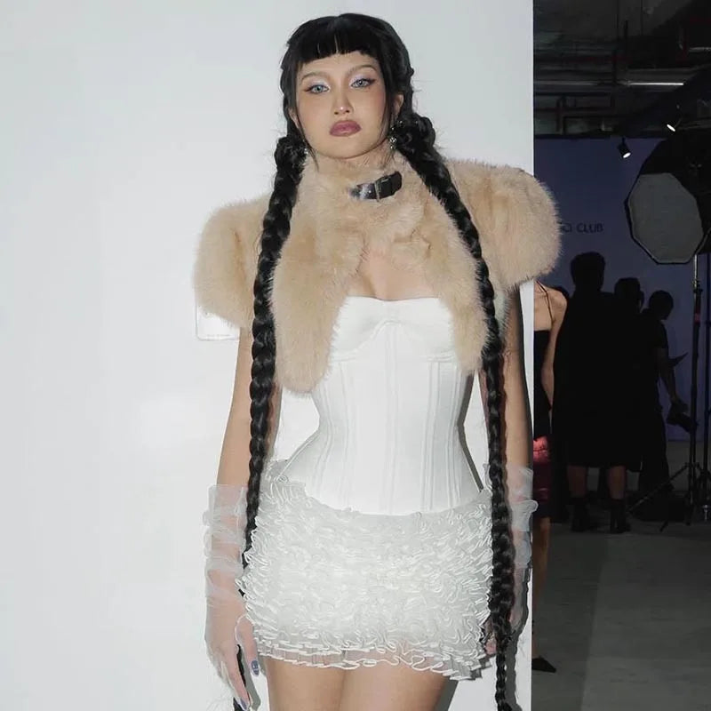 BOOFEENAA Fluffy Faux Fur Cropped Jacket Coat Woman Clothes Winter 2025 Streetwear Fashion Vest Top C85-EF24