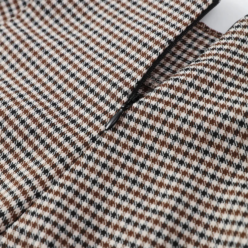 Vintage Plaid Lapel Blazer and Shorts Set for Women