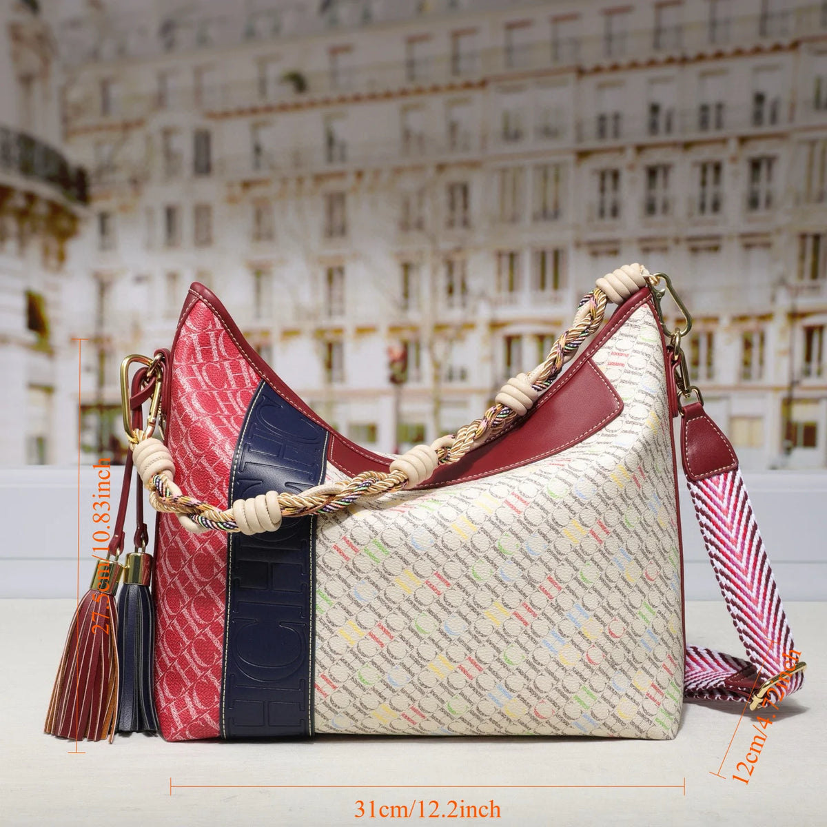 Textured Letter Print Tote And Crossbody Bag for Women