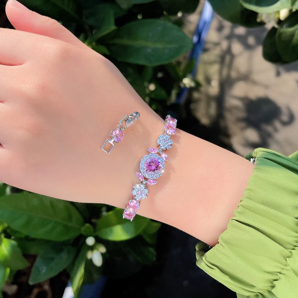 Pink Purple Flower Tennis Bracelet