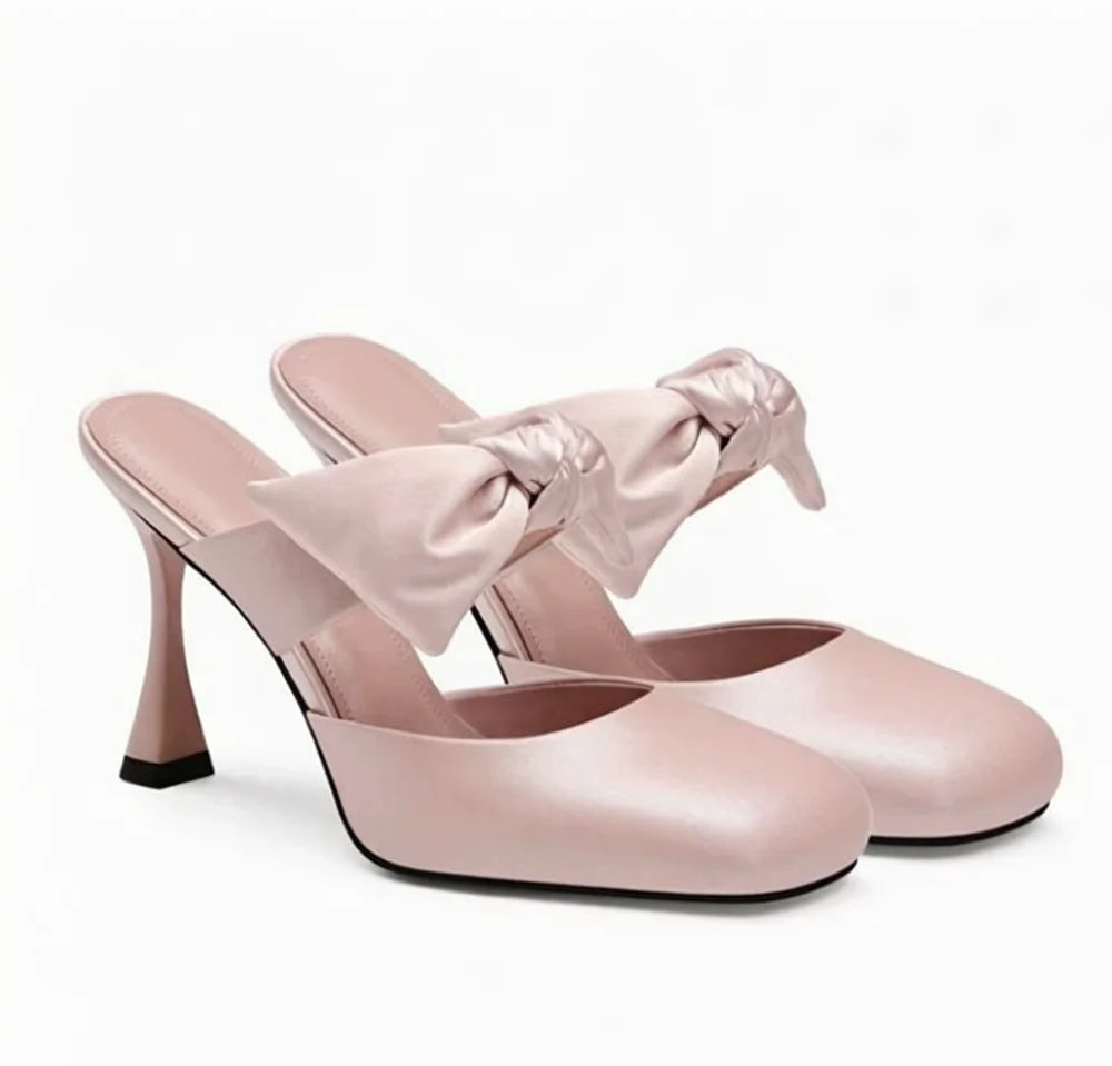 Square Toe Blush Pink Leather Mules
