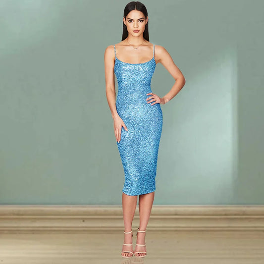 Glitter Sequin Square Neck Dress