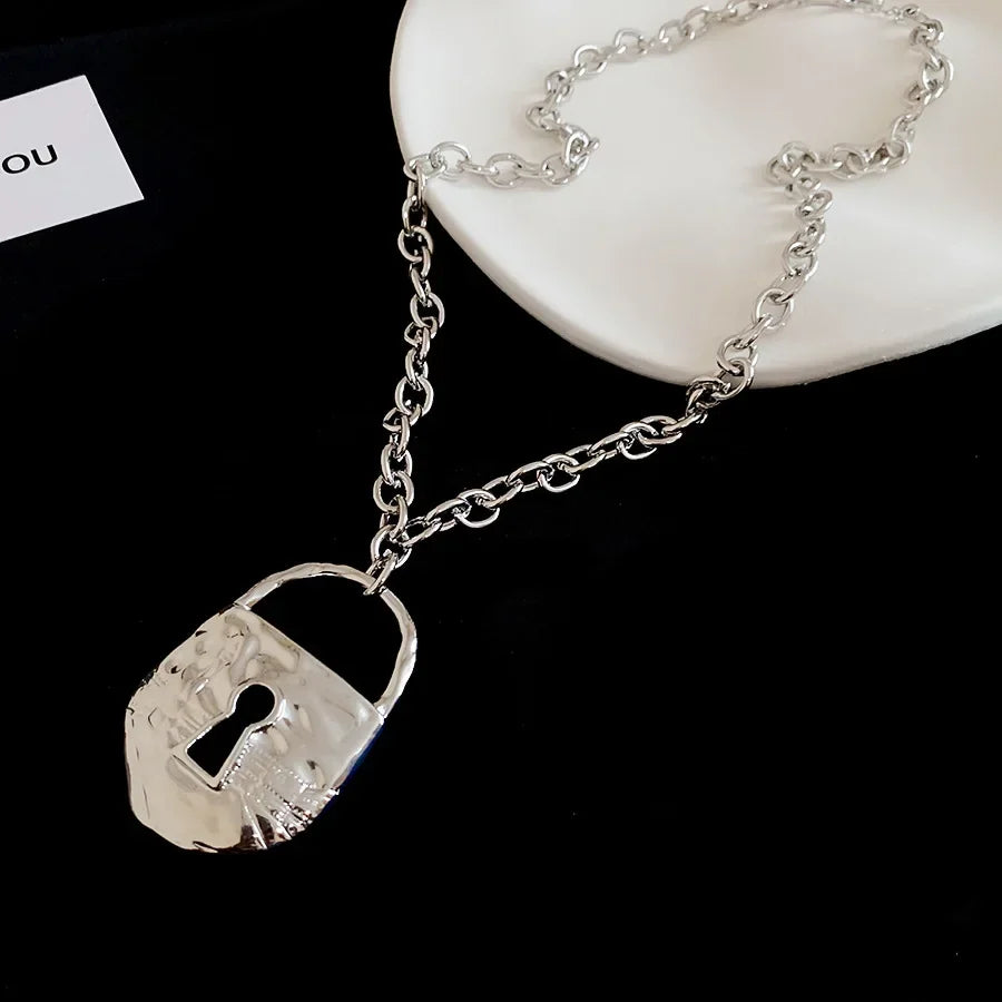 Textured Lock Pendant Necklace