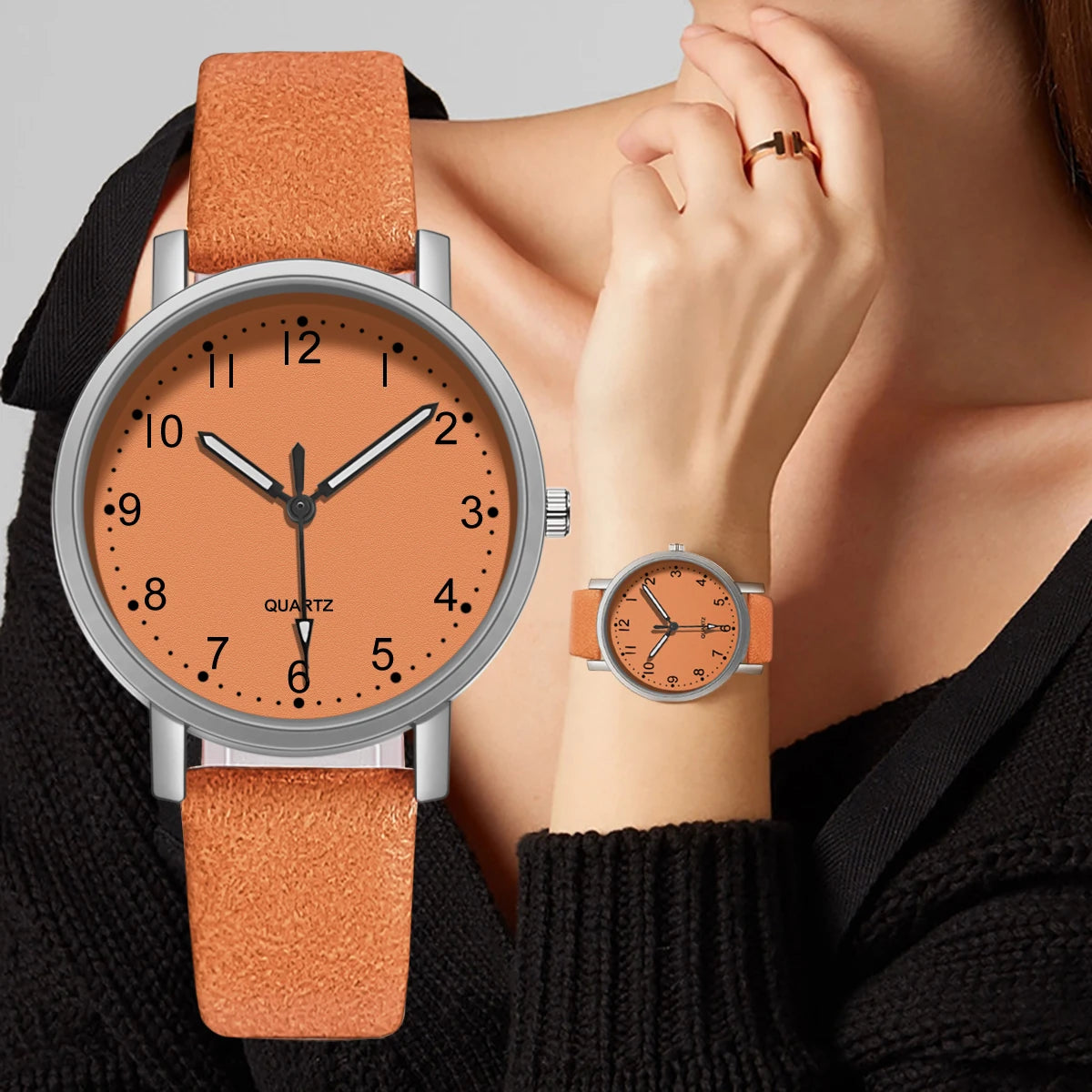 Vintage Round Dial Leather Strap Watch