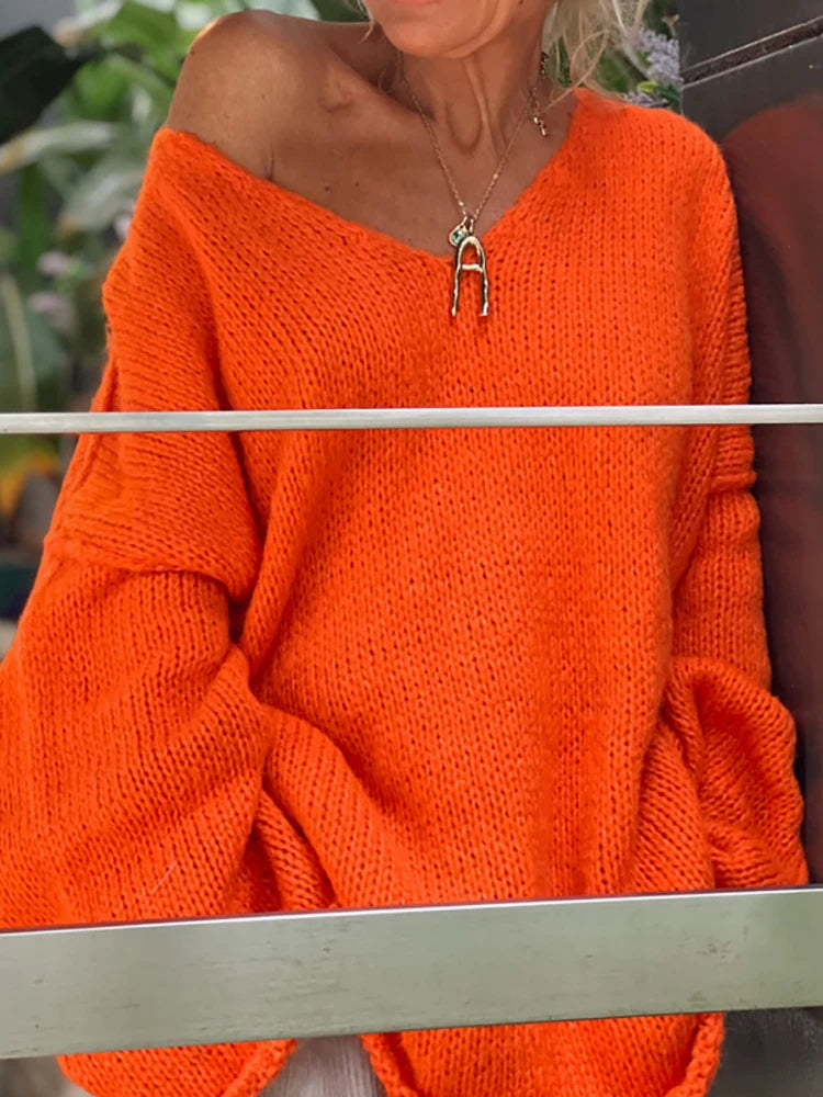 Casual V Neck Patchwork Simple Tops, Women Autumn Winter Long Raglan Sleeve Solid Sweaters, 2025 Loose Straight Ladies Pullovers