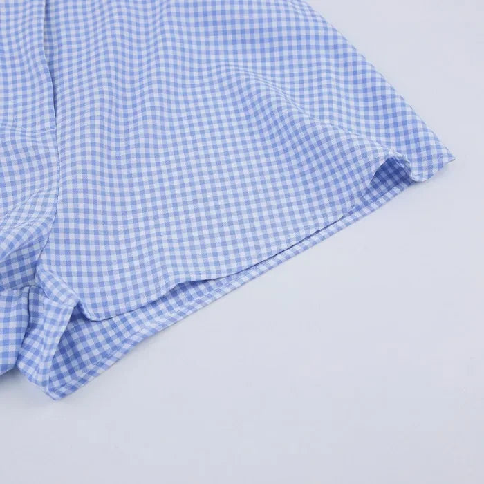 Wide Leg Pants Two Piece Set Woman Plaid Long Sleeved Shirt and High Waist 2025 Summer Fashion Casual Suit Spring and Summer New