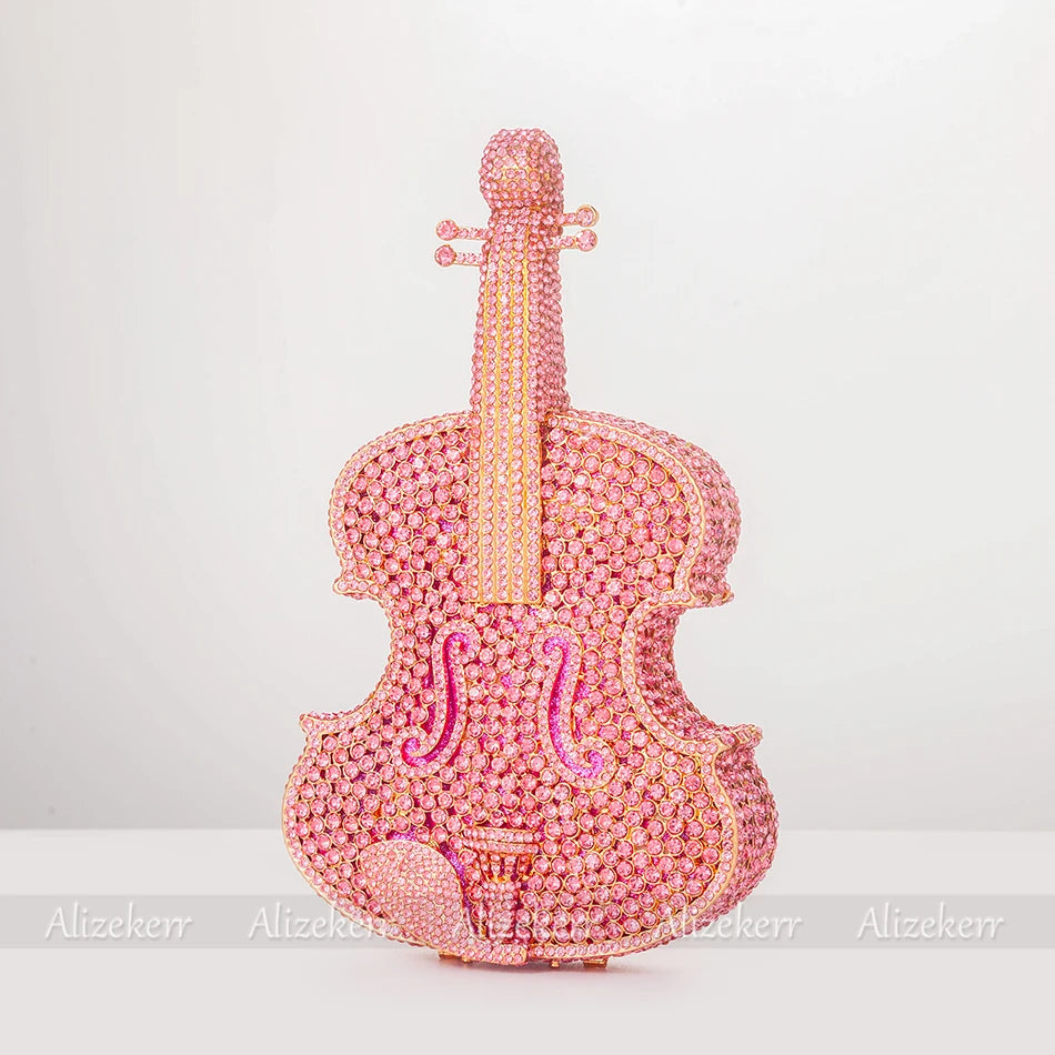 Elegant Crystal Violin Shaped Evening Clutch for Women
