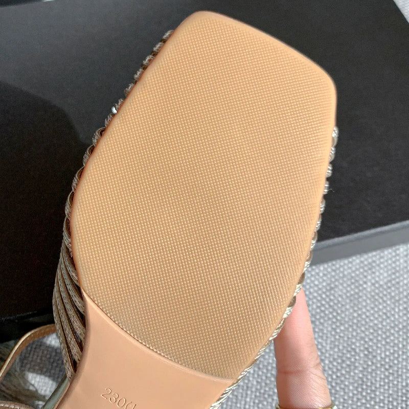 Leather Low Heel Peep Toe Sandals