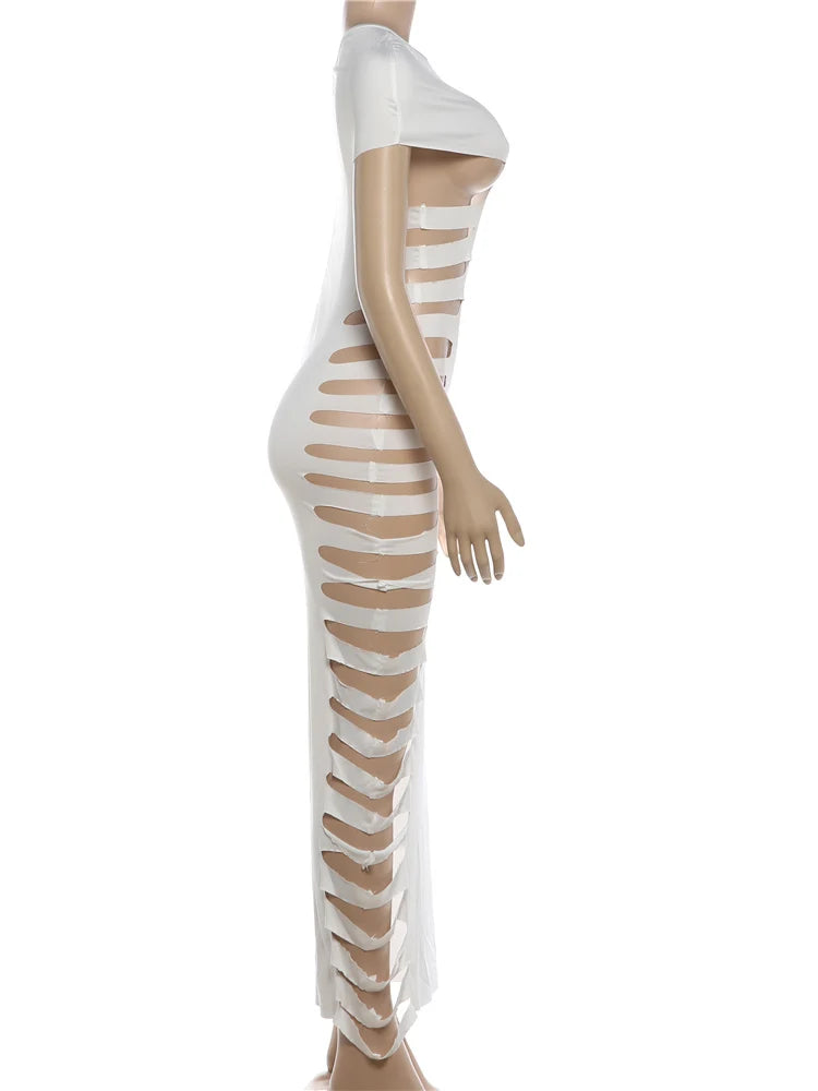 Hollow Out Skew Collar Sexy Bodycon Dress for Women