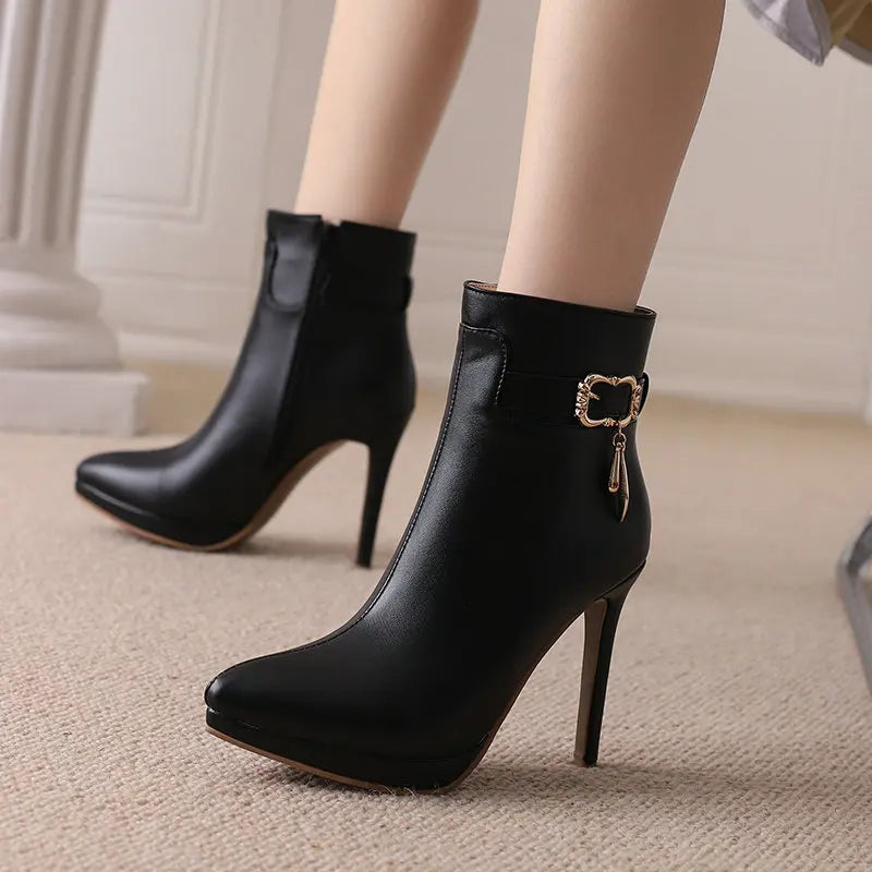 Red High Heel Pointed Toe Ankle Boots