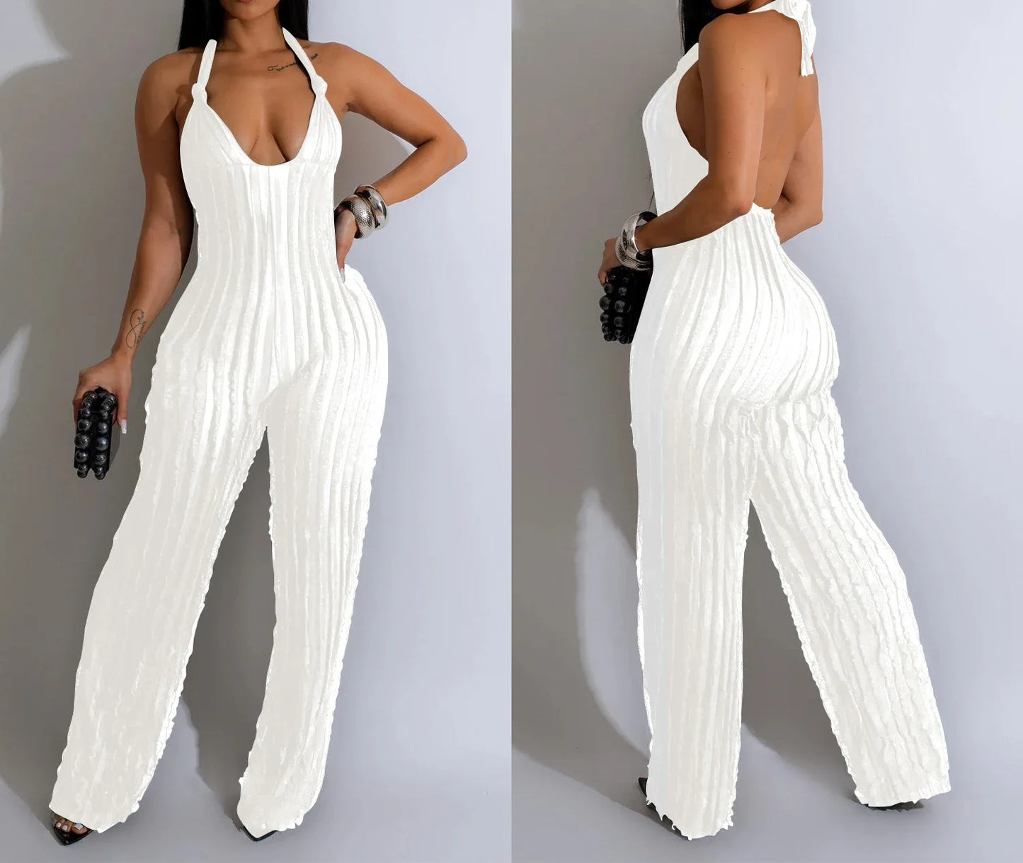 Elegant Jumpsuit for Women Streetwear Fashion Solid Backless Deep V-neck Sleeveless Conjoined Body Pants Y2k Summer 2025 New