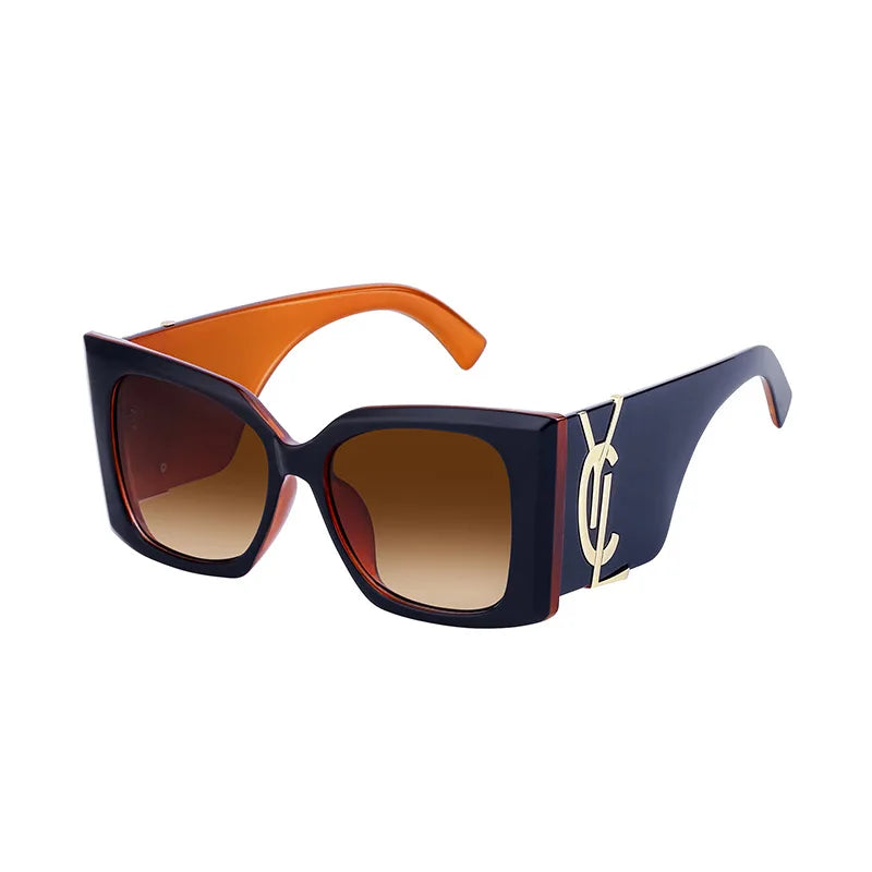 Retro Gold Gradient Square Frame Sunglasses for Women