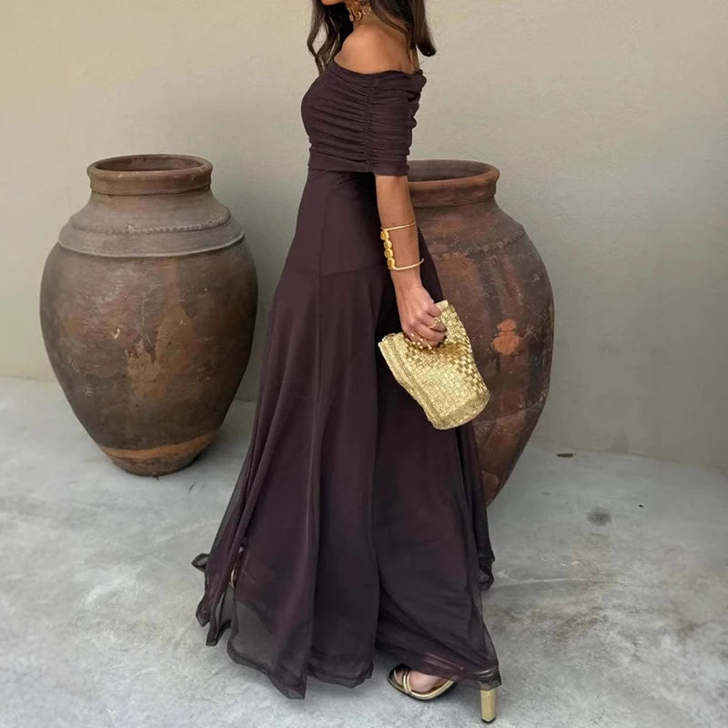 Elegant Sleeveless Mesh Spliced Maxi Dress for Women