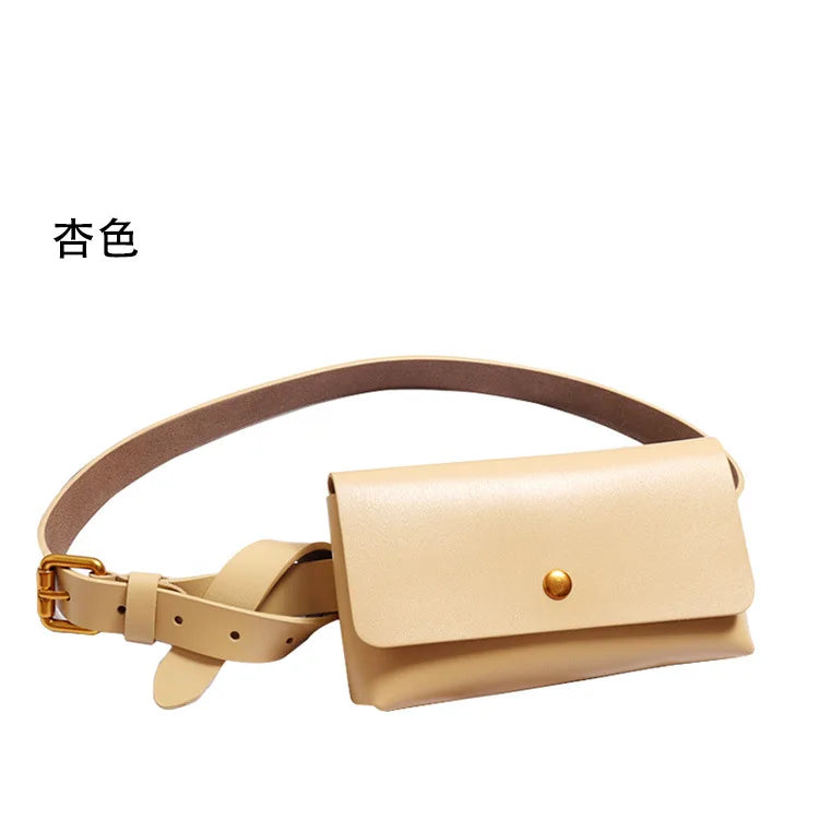Minimalist Genuine Leather Waist Bag With Belt for Women