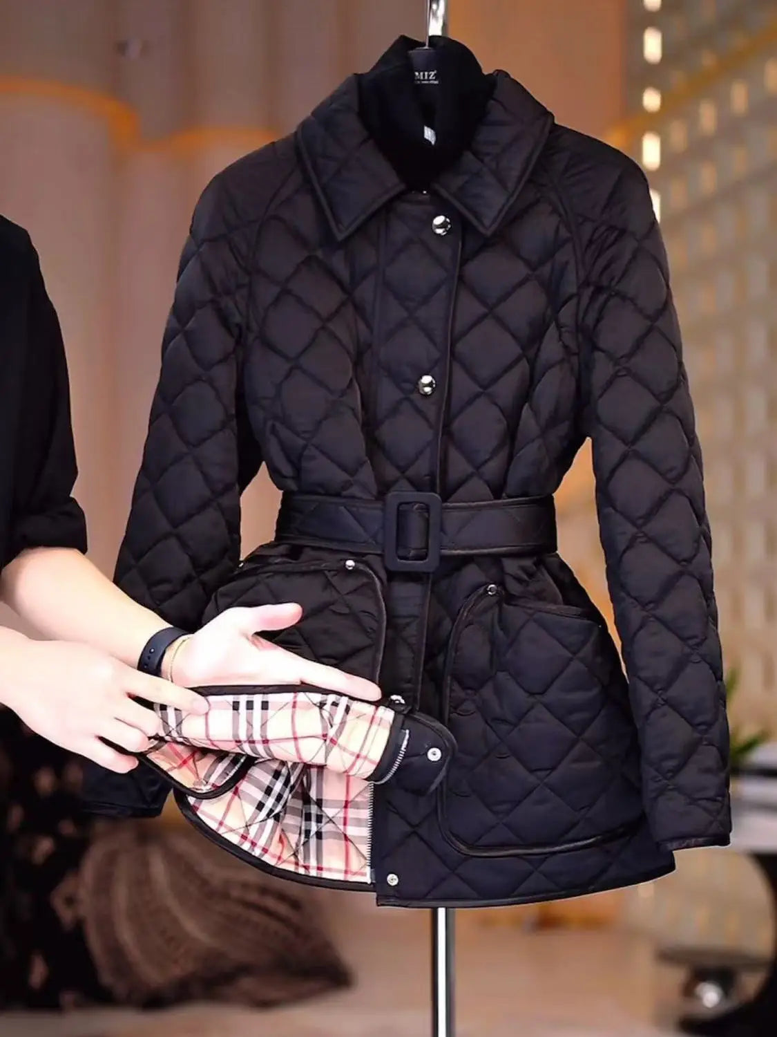 Adjustable Waist Women Jackets, Single Breasted Cotton Coat, Female Clothing, English Style Outerwear New Products, Winter, 2026