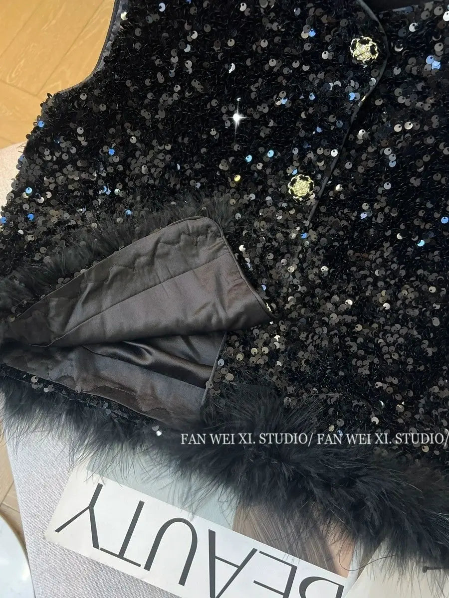 Elegant Retro Chinese Style Sequined Knit Vest for Women