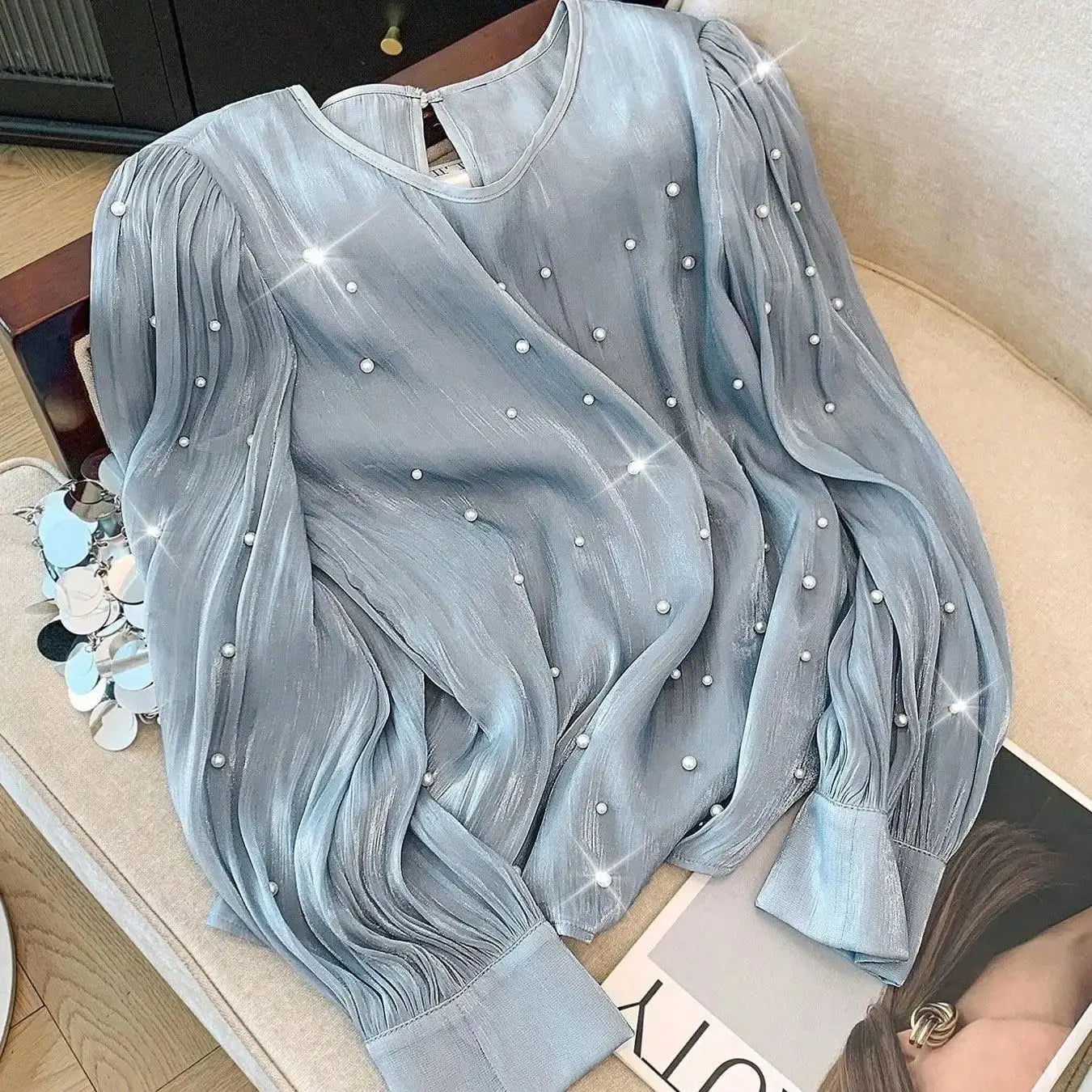 【Plus Size】 Round Neck Top, Plus Elegant Fashion Casual Long Sleeve Top for Daily Outdoor Wear, Women Plus Clothing for All Seas