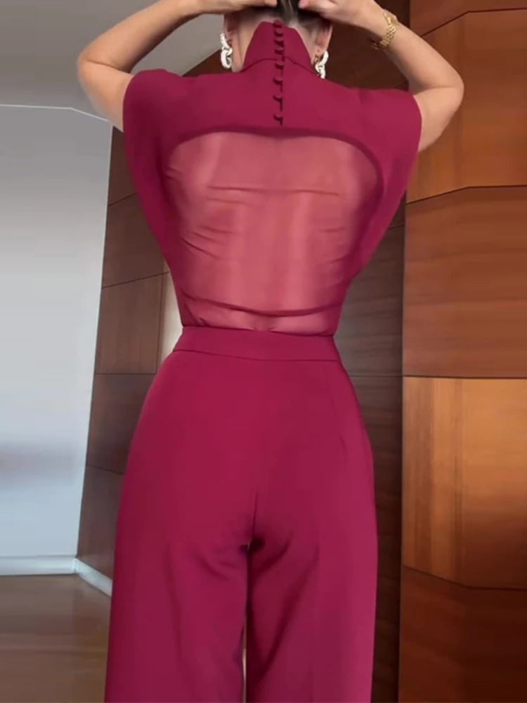 Elegant Turtleneck Wide Leg Pant Suit Set for Women