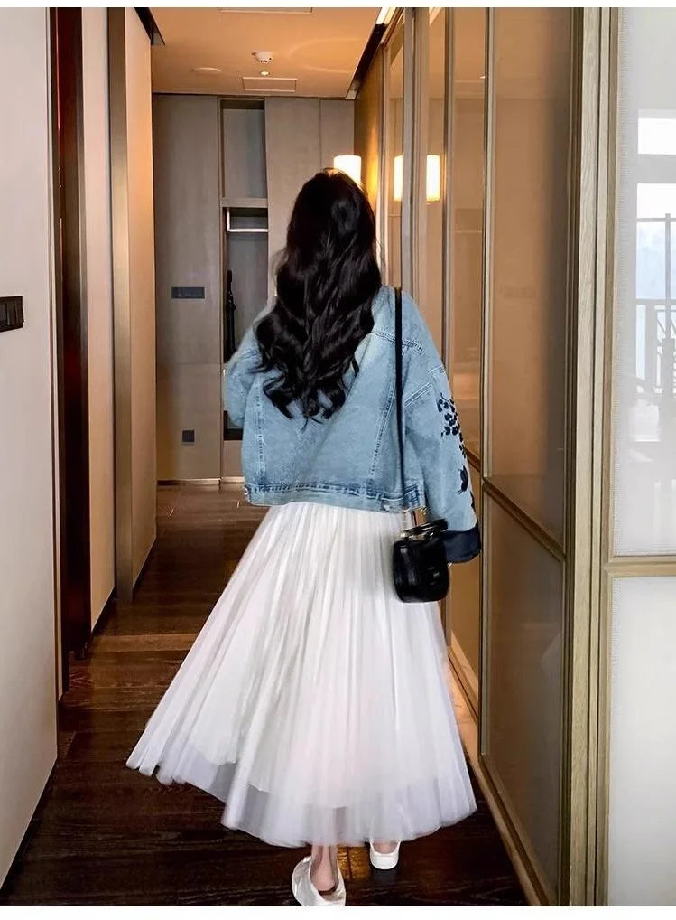 Plus Size Embroidered Denim Jacket