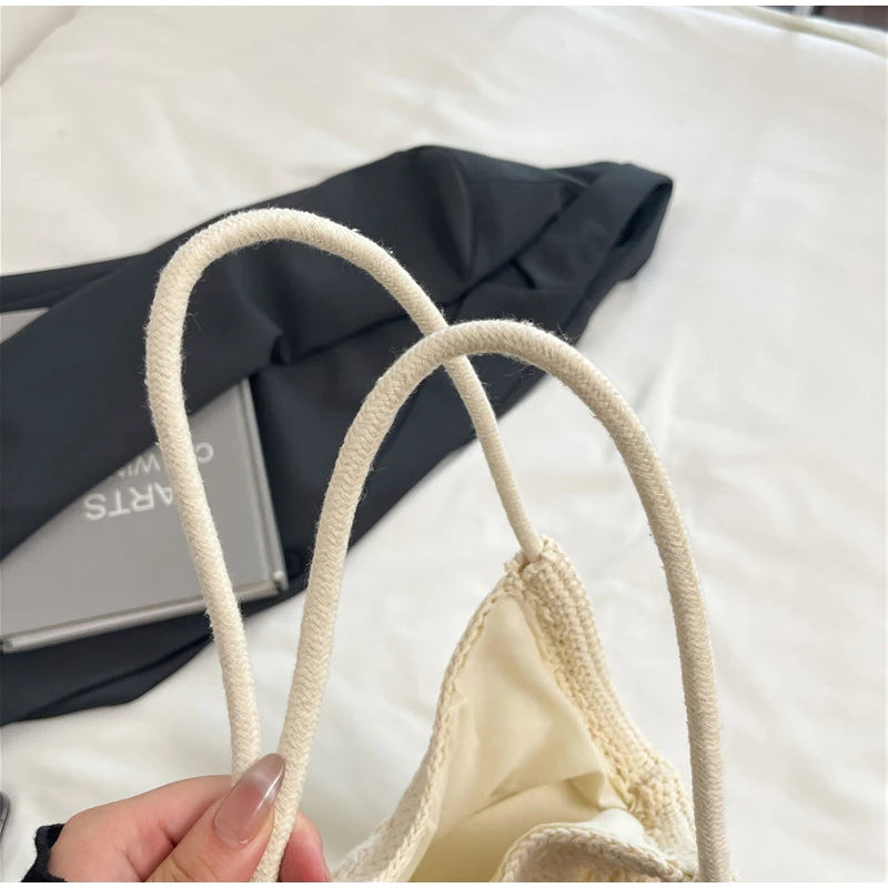 Hollow Crochet Women Bags Bohemian Large Capacity Handbags Korean Popular Bag New Tassel Cotton Shopping Bag Shoulder Bag Women