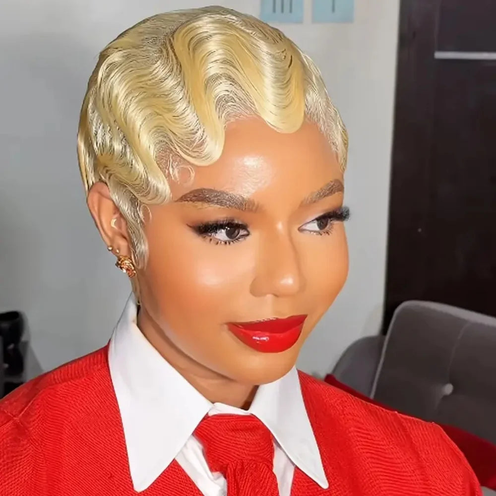 Short Finger Wave Wig Brazilian Human Hair Wig For Women BrowFull Machine Wig Pixie Cut Wigs for Woman