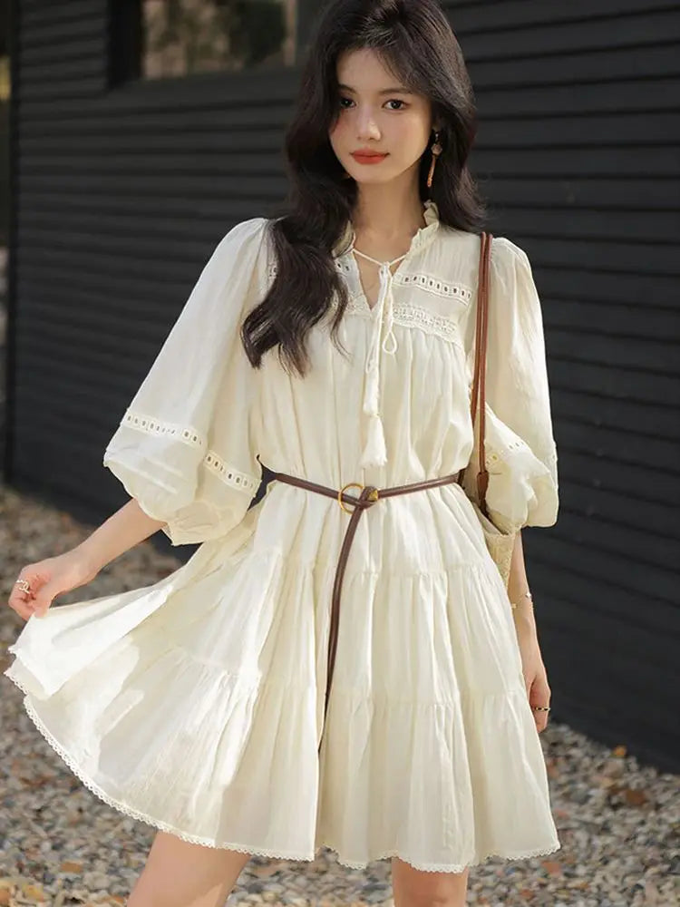 Vacation Style Boho Chic Lace Up Midi Dress for Women