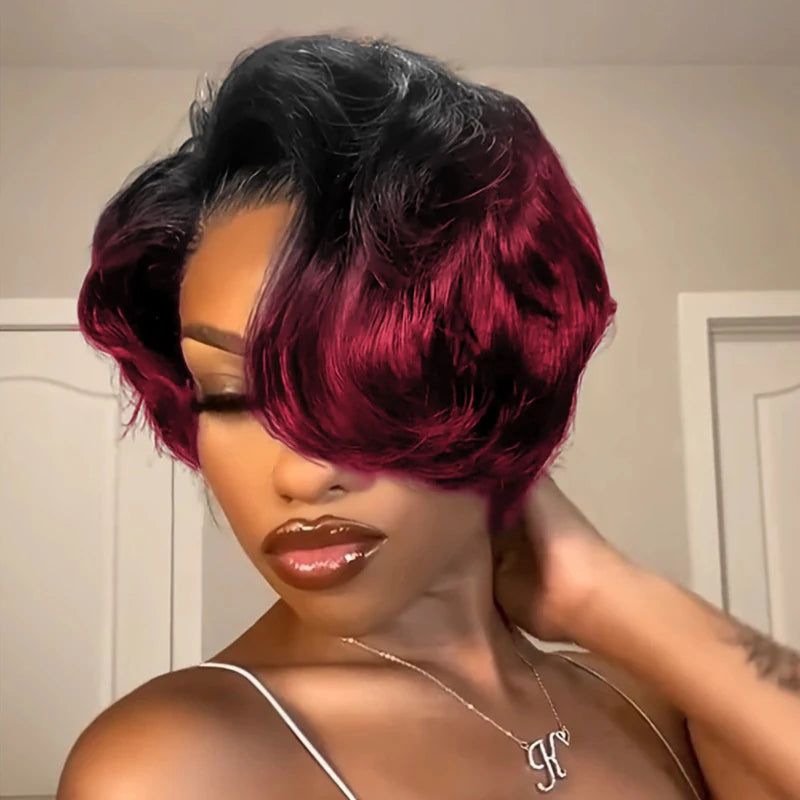 Short Pixie Lace Front Bob Wig With Human Hair for Women