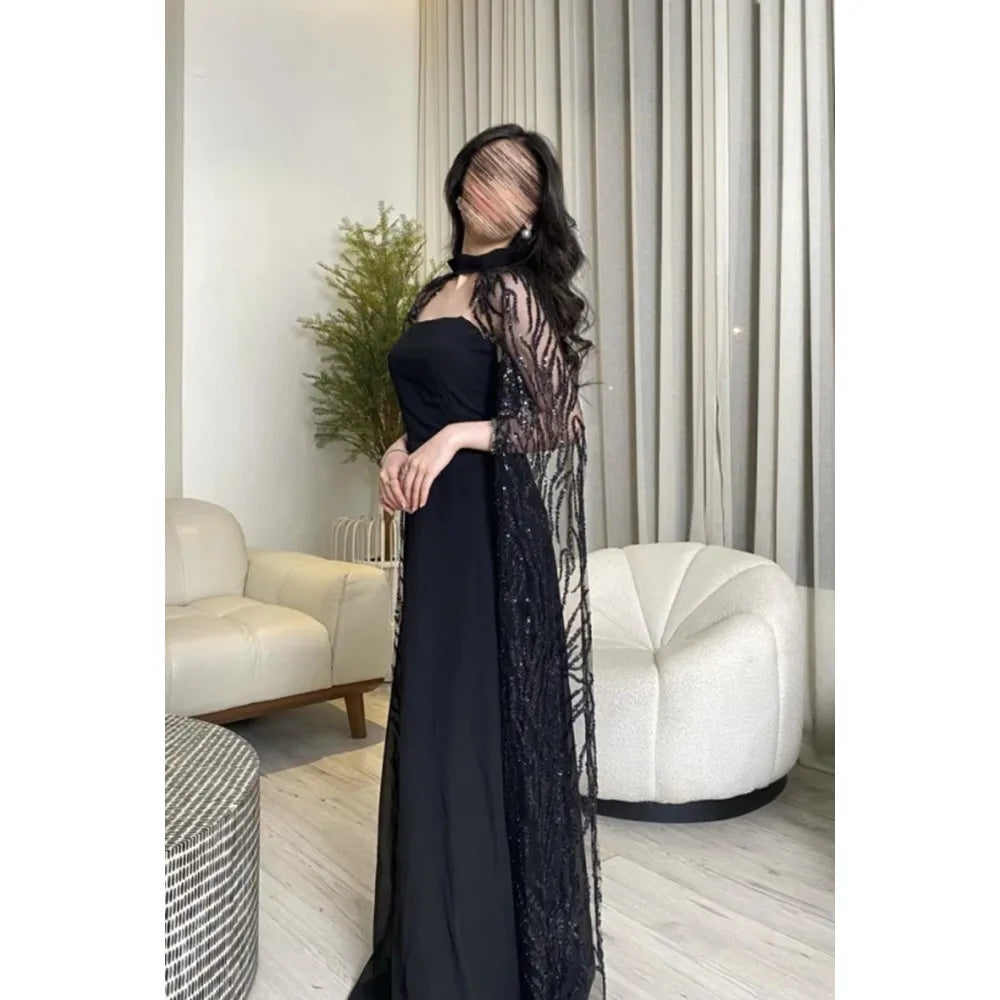 Elegant Chiffon Lace Floor Length Long Sleeve Prom Dress for Women