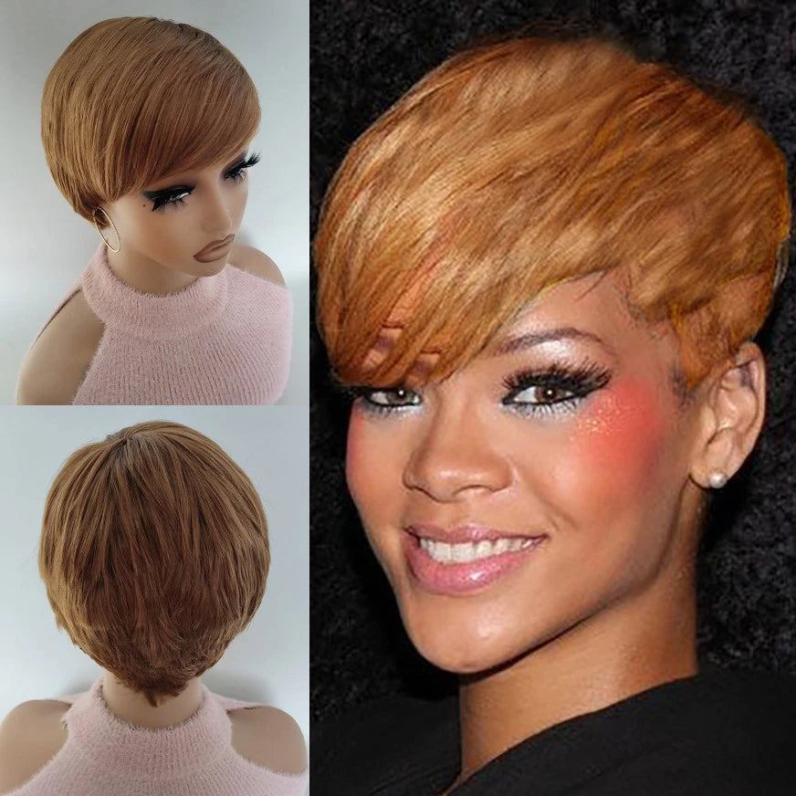 Straight Pixie Cut Synthetic Bob Wig With Comfortable Cap For Women