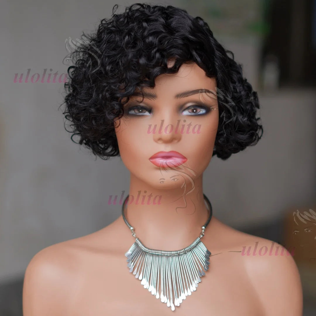 Ombre Pixie Cut Curly Bob Human Hair Wig for Women
