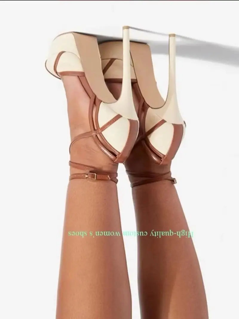 Paneled Stiletto Platform Sandals With Ankle Straps for Women