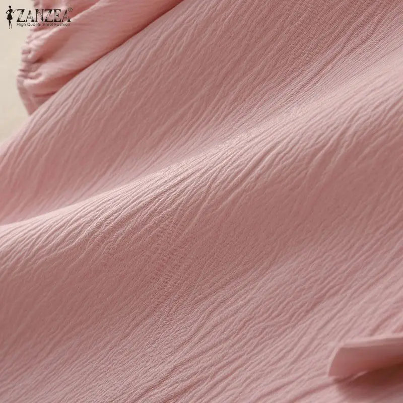Crinkled Bow Tie Neck Puff Sleeve Blouse for Women