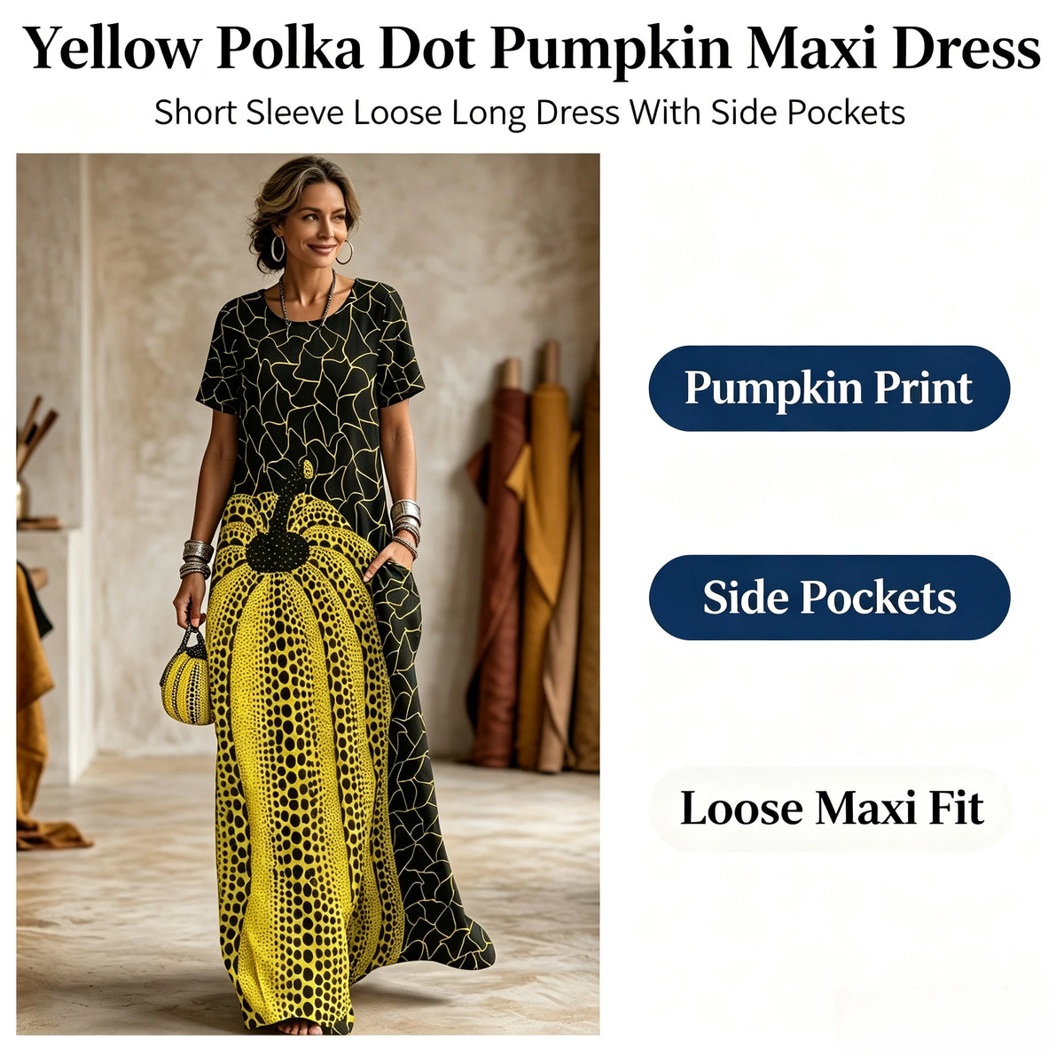 Casual Artistic Print Short Sleeve Maxi Dress For Women